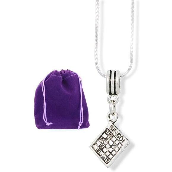 Bingo Playing Card Charm Snake Chain Necklace Pendant - Picture 1 of 4